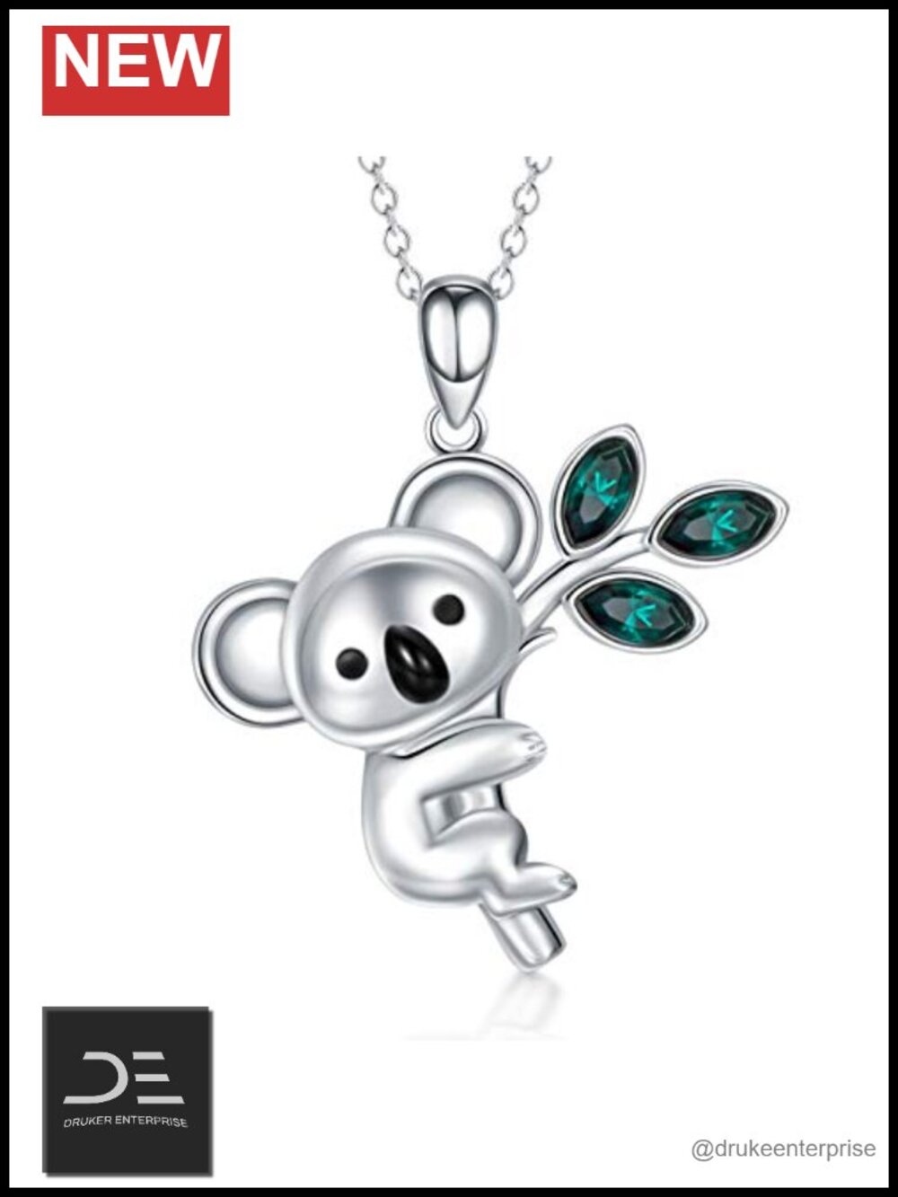 Sterling Silver Koala Pendant Necklace with Austrian Crystals 18in